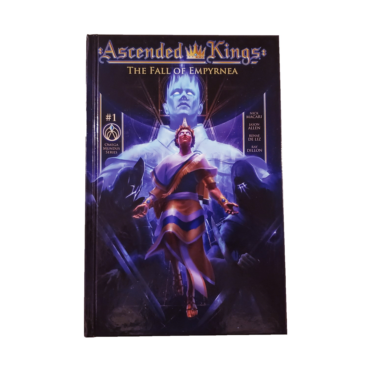 The cover art for Ascended Kings: The Fall of Empyrnea, featuring High King Apsu shadowed by his blue ethereal revenant. 